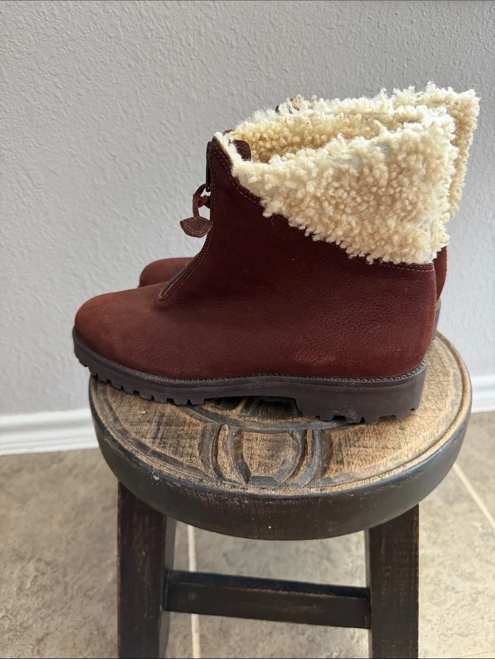 Cole Haan Chestnut Brown Faux-Shearling Zip Ankle Boots